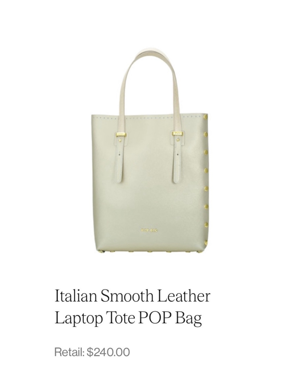 NWT POP BAG Firenze Metallic Gold Italian Leather Tote Retail $240